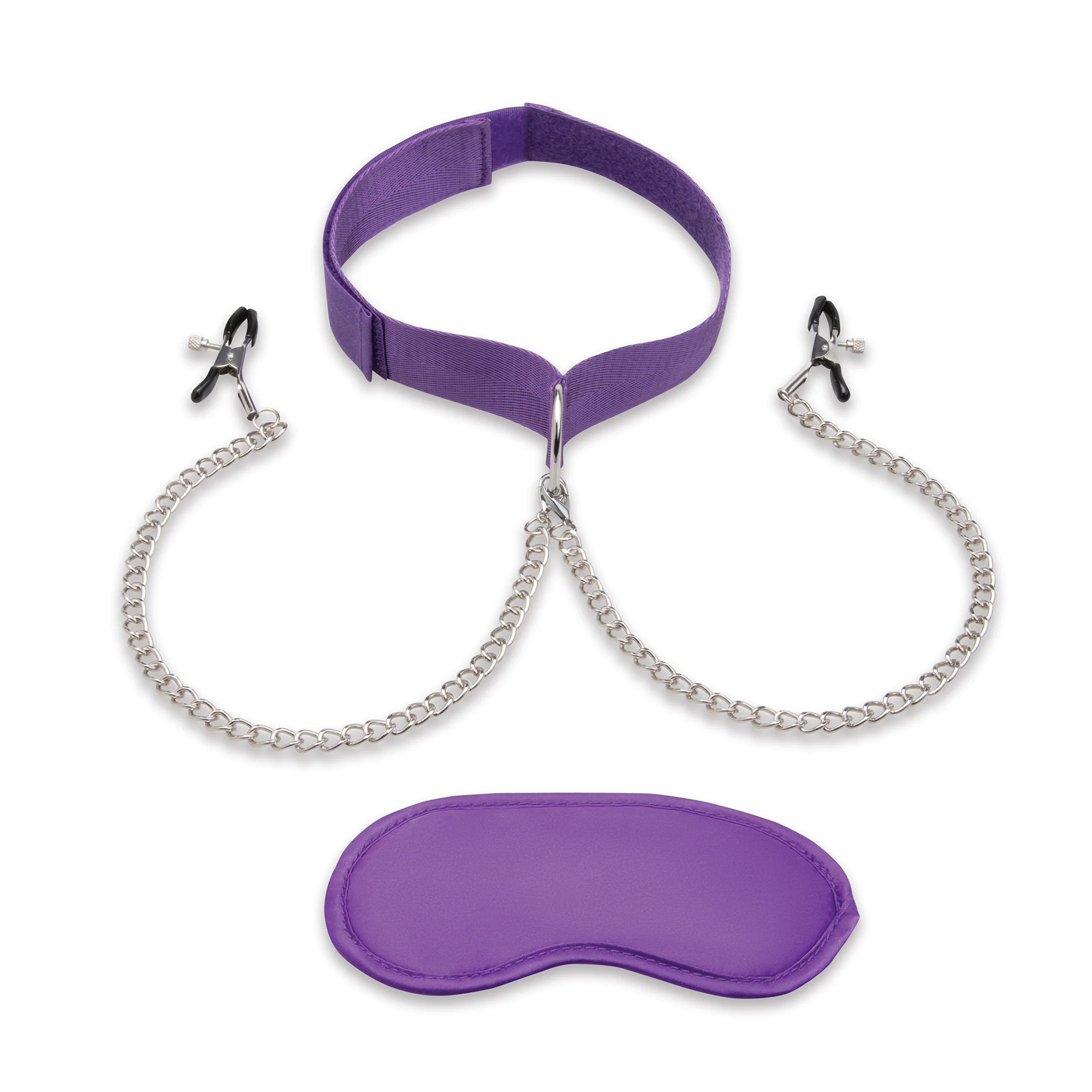 Collar & Nipple Clamps with Satin Blindfold