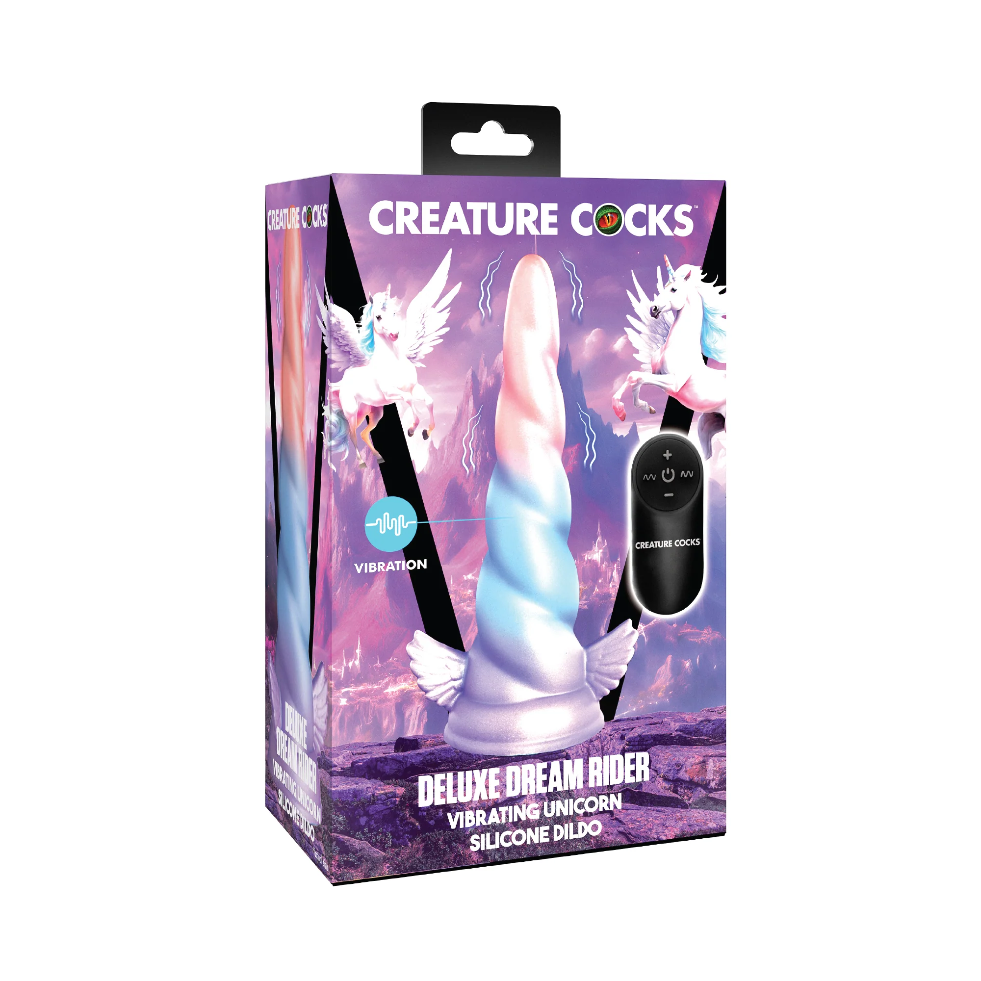 Creature Cocks Deluxe Dream Rider Vibrating Unicorn Rechargeable Silicone Dildo - Multicolor - Image 4