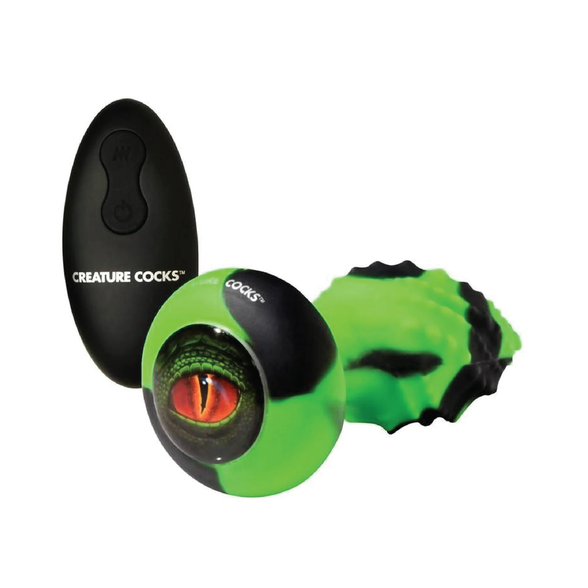 Creature Cocks Eye of the Spawn Rechargeable Silicone Vibrating & Squirming Butt Plug with Remote - Green - Image 2