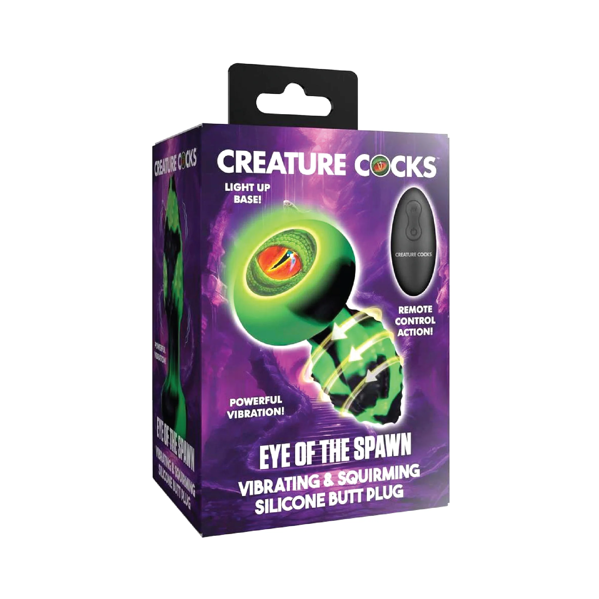 Creature Cocks Eye of the Spawn Rechargeable Silicone Vibrating & Squirming Butt Plug with Remote - Green - Image 4