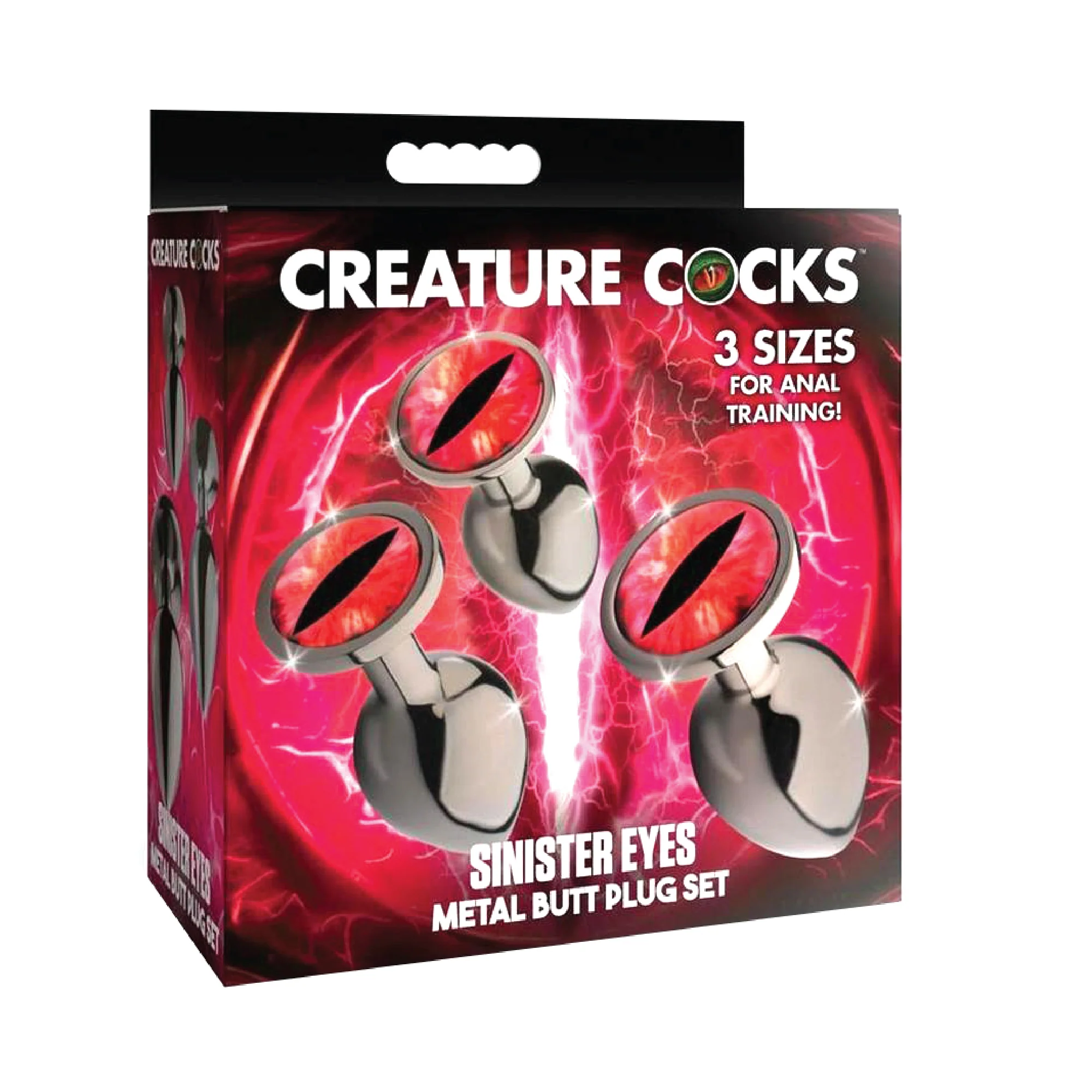 Creature Cocks Red Eye Metal Butt Plug Set (3 Piece) - Black/Red - Image 4