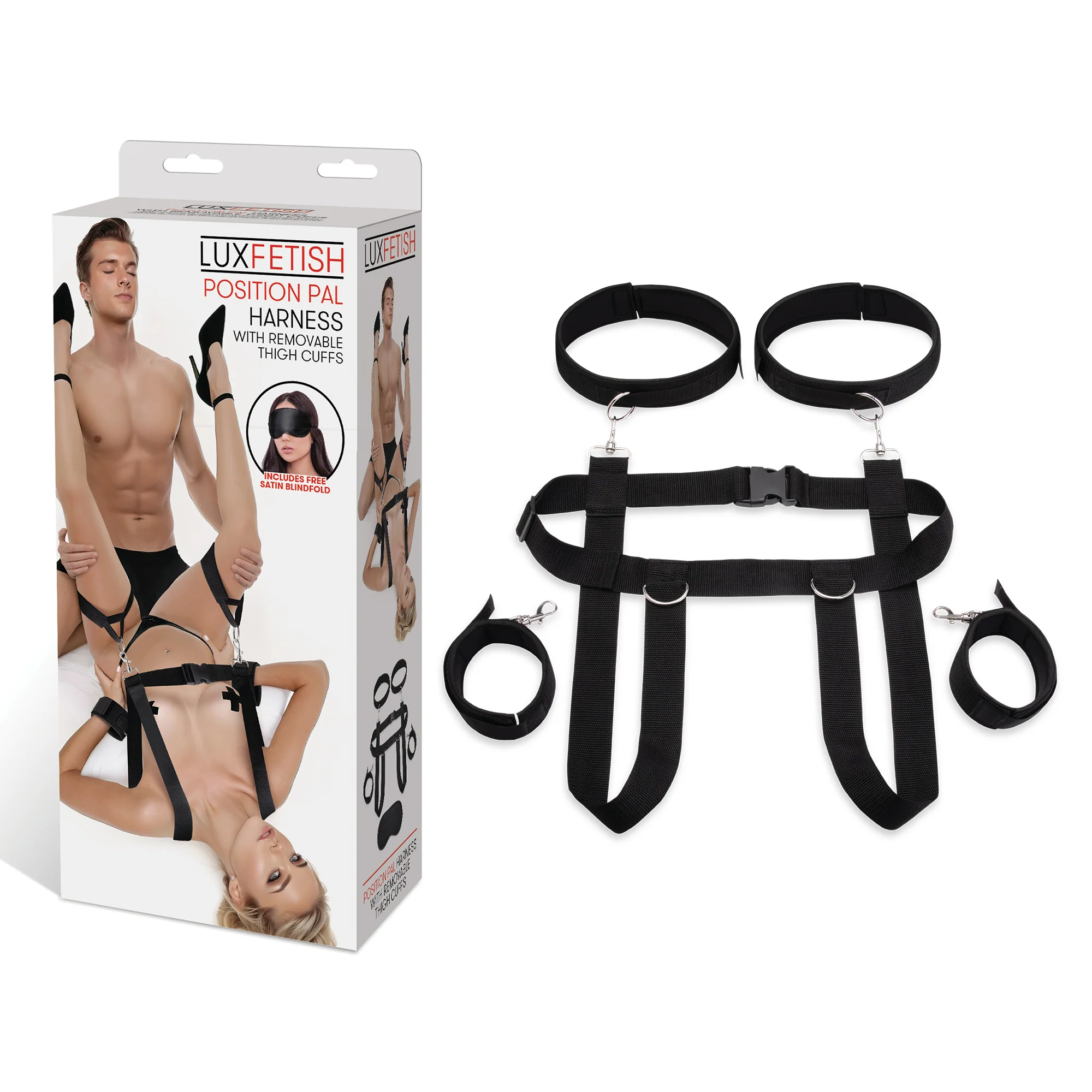 Position Pal Harness with Removable Thigh Cuffs & Satin Blindfold